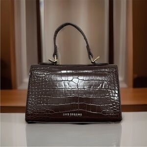 Like Dreams Faux Crocodile Satchel Handbag Burgundy Color